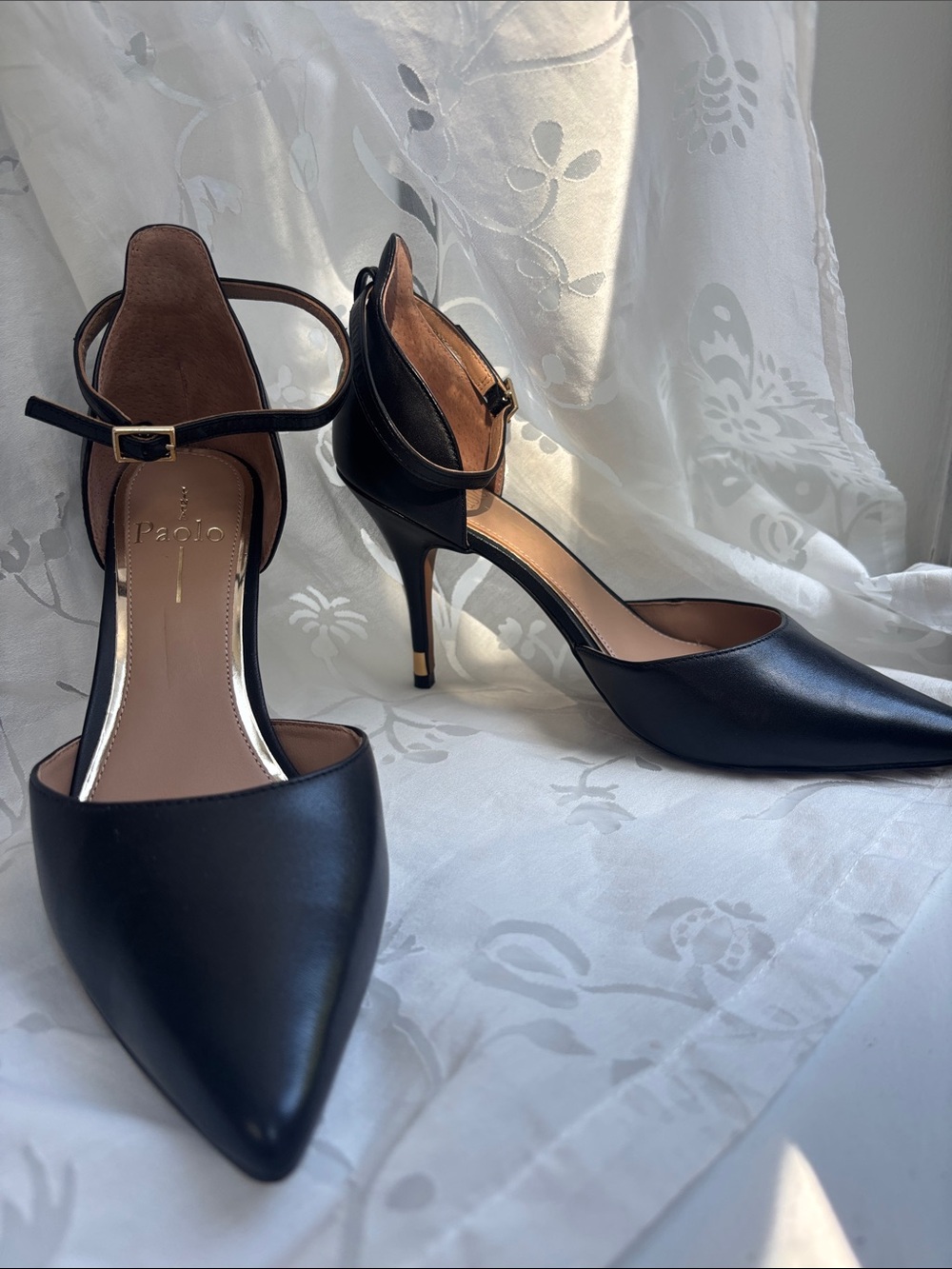 Linea Paolo Black Pointed-Toe Ankle-Strap Stiletto Pumps